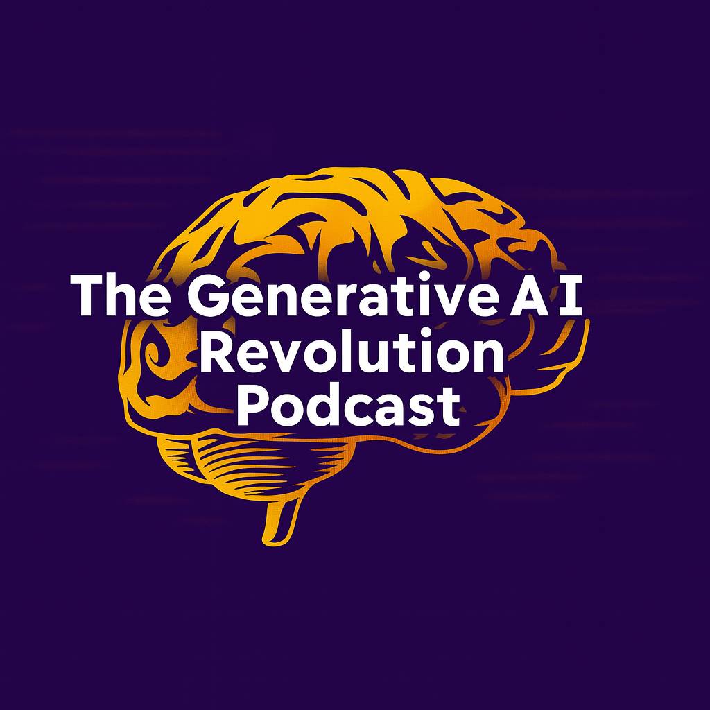 The Generative AI Revolution podcast cover art featuring an orange brain illustration on deep purple background